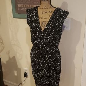 Polka dot black and white belted dress